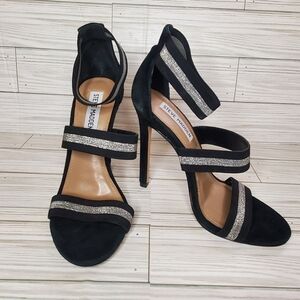 Steve Madden Carina Heel Black Silver Stripe 6.5 Sexy Date Night Party Casual